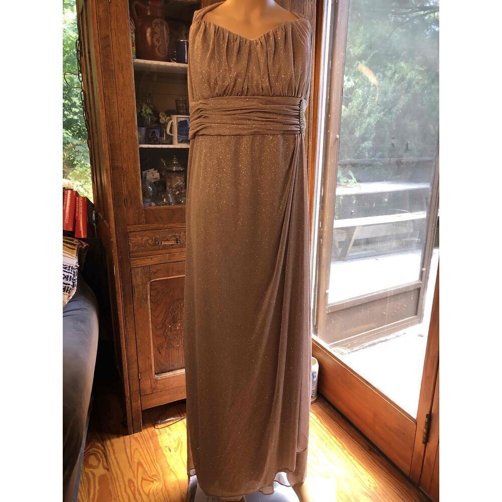 R&M Richards Rose Gold Shimmer Ruched Evening Gown Strapless& jacket Womens 20W - Picture 2 of 11